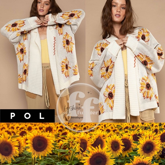 POL Golden Sunflower Floral Belted Cardi Coat Tie Cardigan Sweater Jacket Belt - Picture 3 of 7